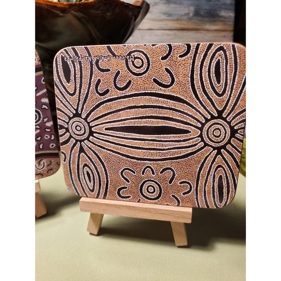 Yijan Australia Knowledge of the Dreaming Coasters Set 4 Aboriginal Art - Picture 2 of 6